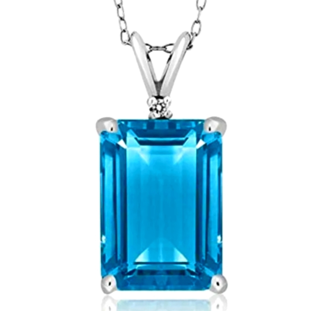NEW SWISS BLUE TOPAZ 8 CARAT PENDANT NECKLACE 20 in